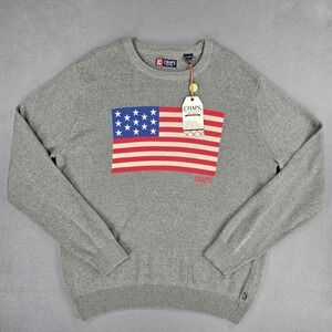 Chaps Sweater Mens XL Light Grey Flag Crewneck American Pullover‎ Blend Knit New